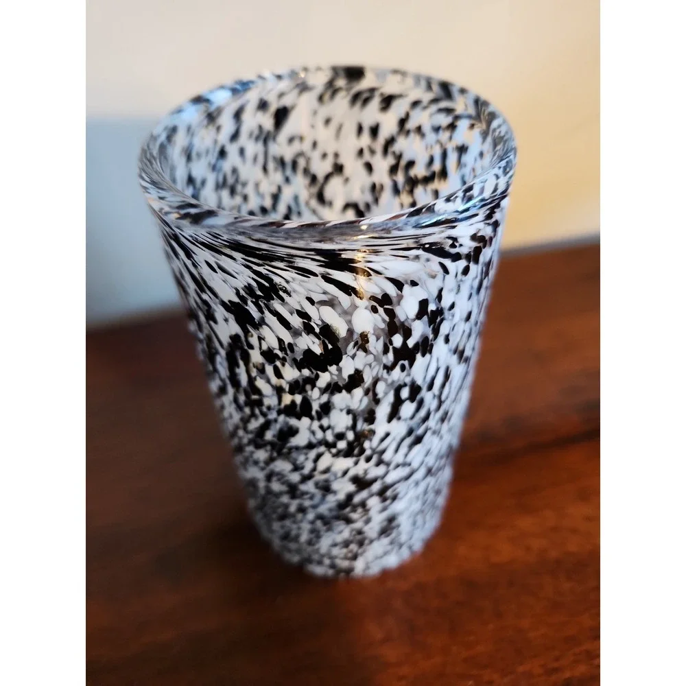 hand-blown pint glass black and white splatter pattern. Tumbler Heavy 6